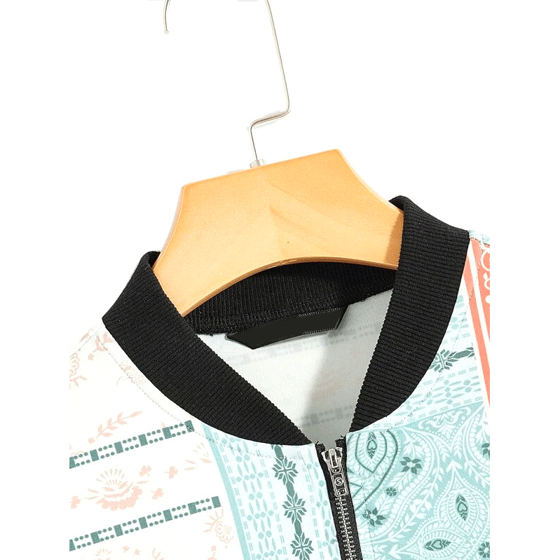 Paisley Print Zipper Half Placket Polo Shirt